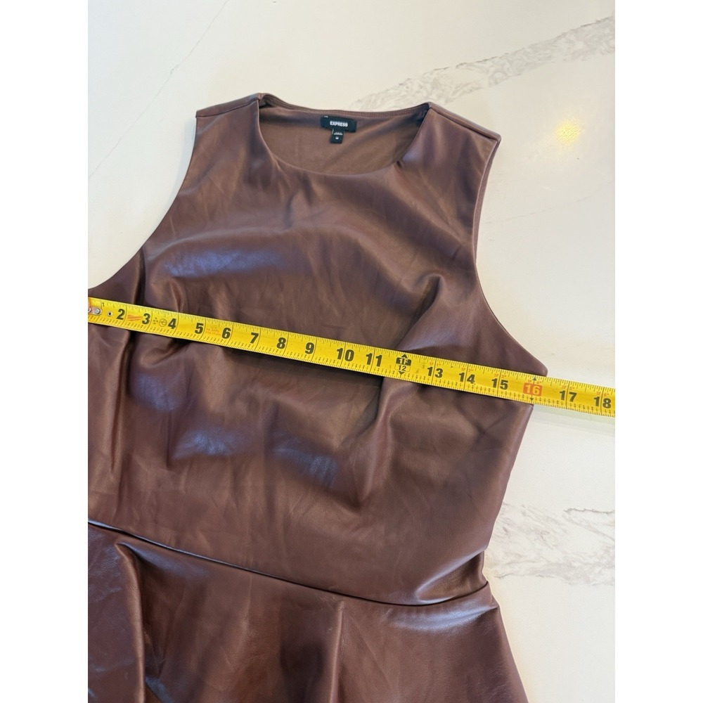 Express Faux Leather Peplum Blouse Top Brown Women's Size Medium - Picture 3 of 6